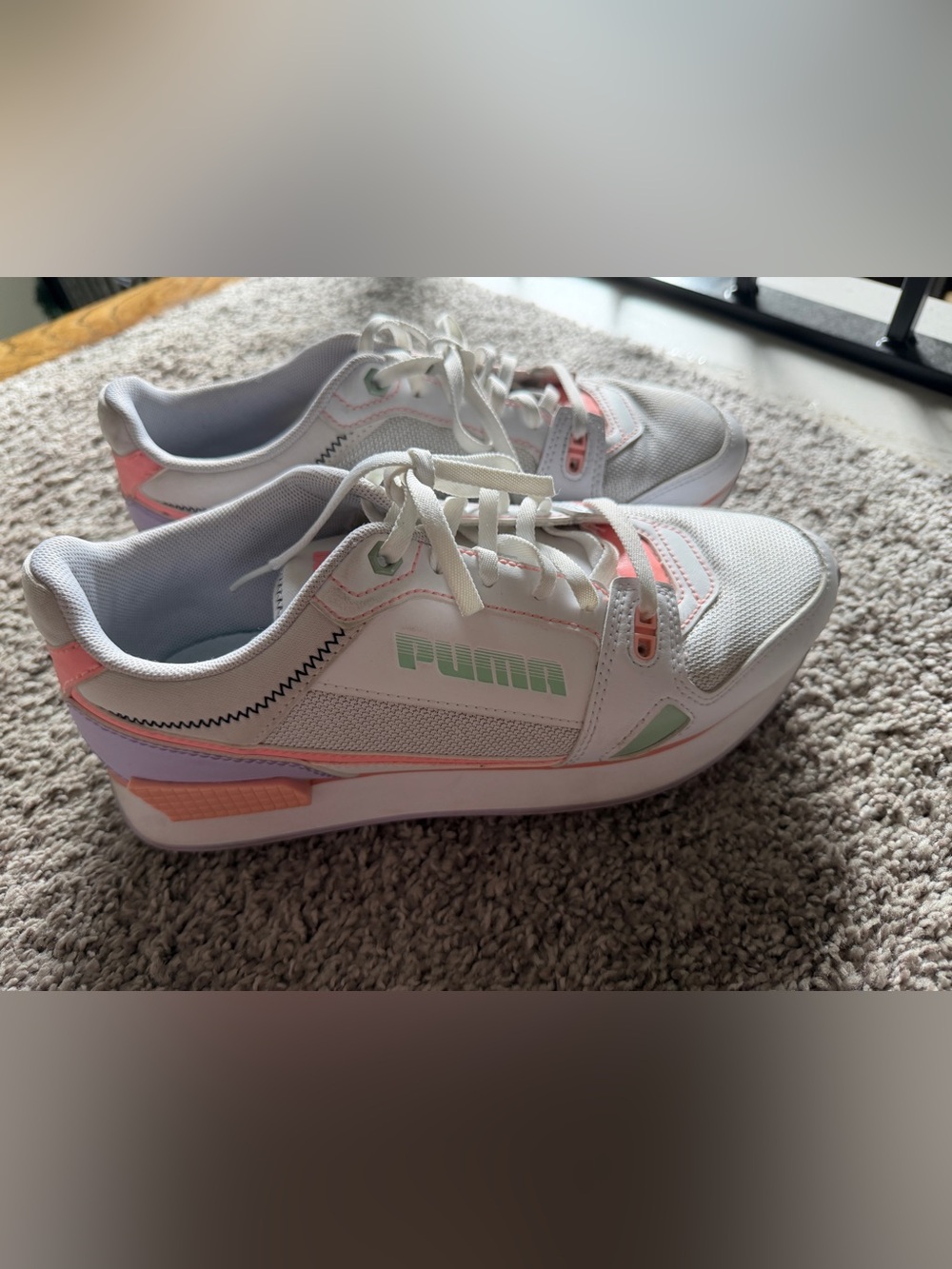 Puma Women's White Sneakers with Pink & Mint Accents